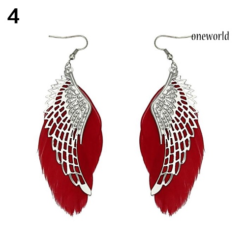 OW@ Angel Metal Wing Boho Handmade Vintage Feather Long Drop Dangle Hook Earrings