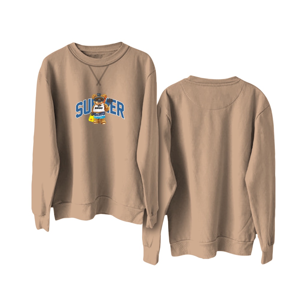 BRIGO Basic Sweatshirt Sumer BERUANG II Sweater Crewneck BRIGO Sablon DTF Fleece Cotton II SIZE M-XXL (Pria &amp; Wanita) Free stiker&amp;Gantungan Kunci