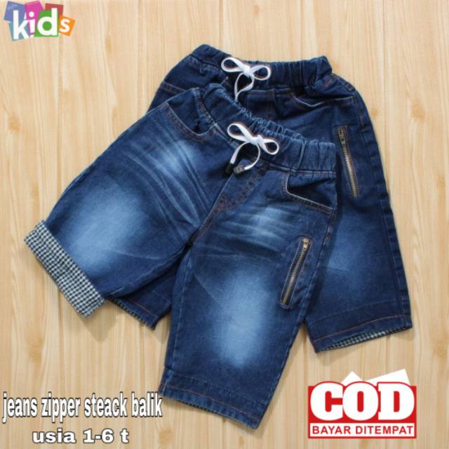 CELANA JEANS PENDEK ZIPPER ANAK LAKI-LAKI 2-9 tahun