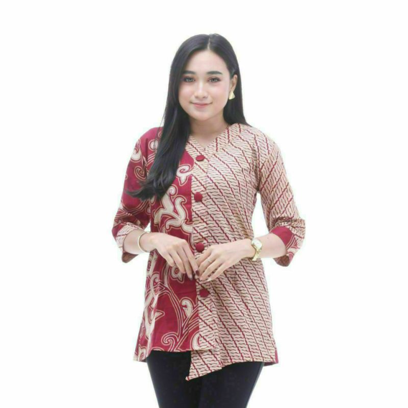 tey-17 Batik Wanita ASJ SA HRB026 Kenogo Kemeja Tosca Pendek Atasan Wanita-model 8