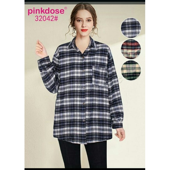 STY collection Kemeja Oversize wanita Flanel Pinkdose
