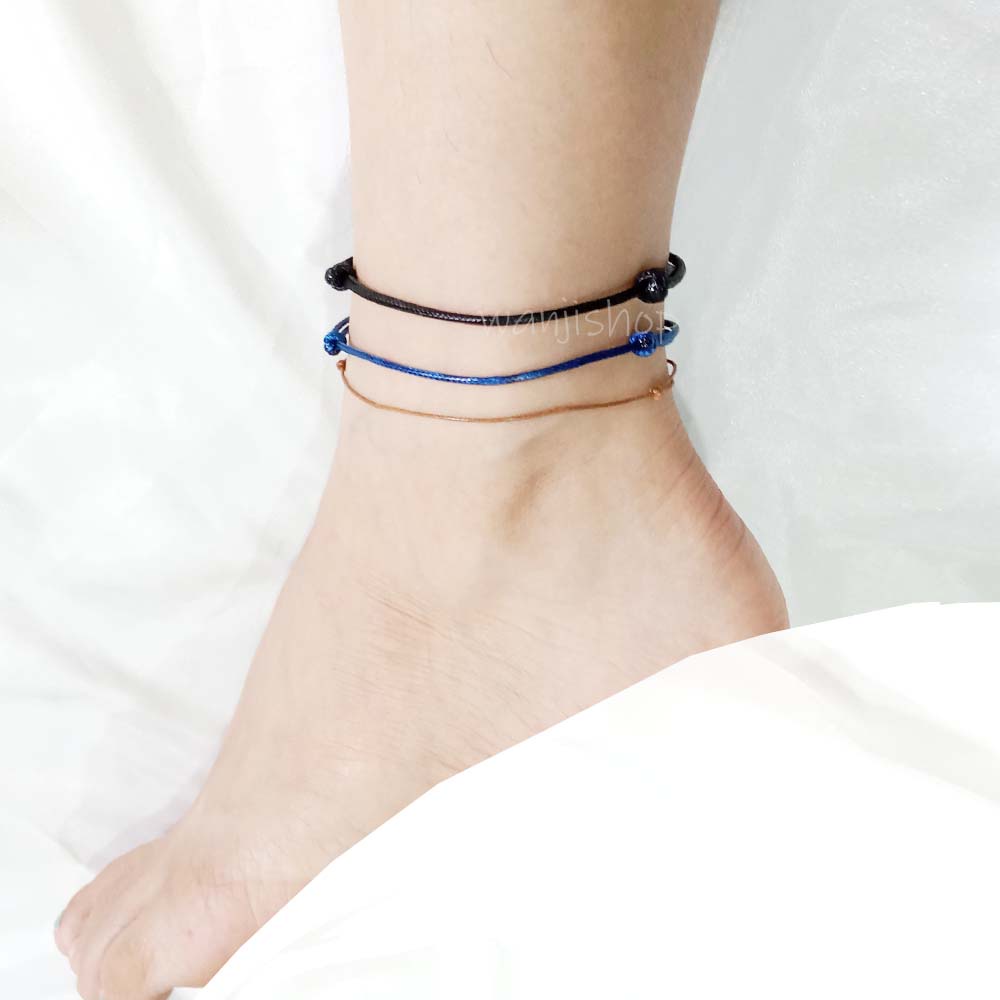 Gelang Kaki TIny Super Simple Cute Polos Tali Kulit Korea Waterproof Mini
