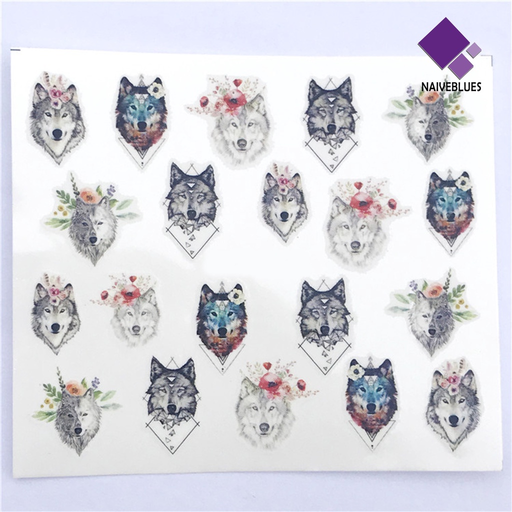 Naiveblue &gt; Stiker Kuku 2D Motif Rusa / Serigala Untuk Dekorasi Nail Art