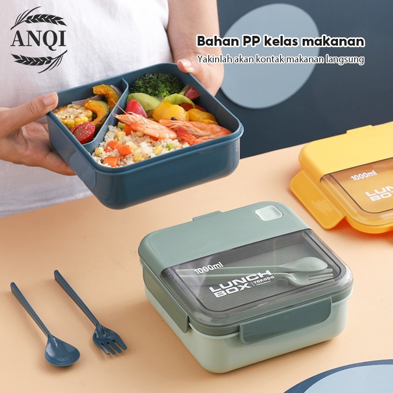 ANQI 1888 Lunch Box Kotak Makan Kotak Bekal Makan Siang Bahan Jerami + Sendok