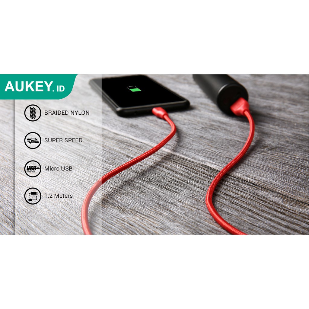AUKEY CB-AM2 - USB-A To Micro USB Braided Cable - 2M - Kabel Micro USB - Garansi 24 Bulan AUKEY