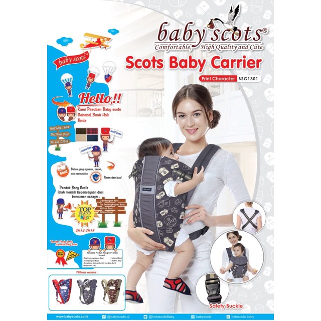 Gendongan Baby Scot Ransel / Gendongan Print Lucu Baby Scot