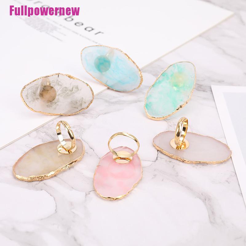 Cincin Palet Pencampur Warna Cat Kuku Bahan Resin Batu Akik Alami Untuk Alat Nail Art RANDOM