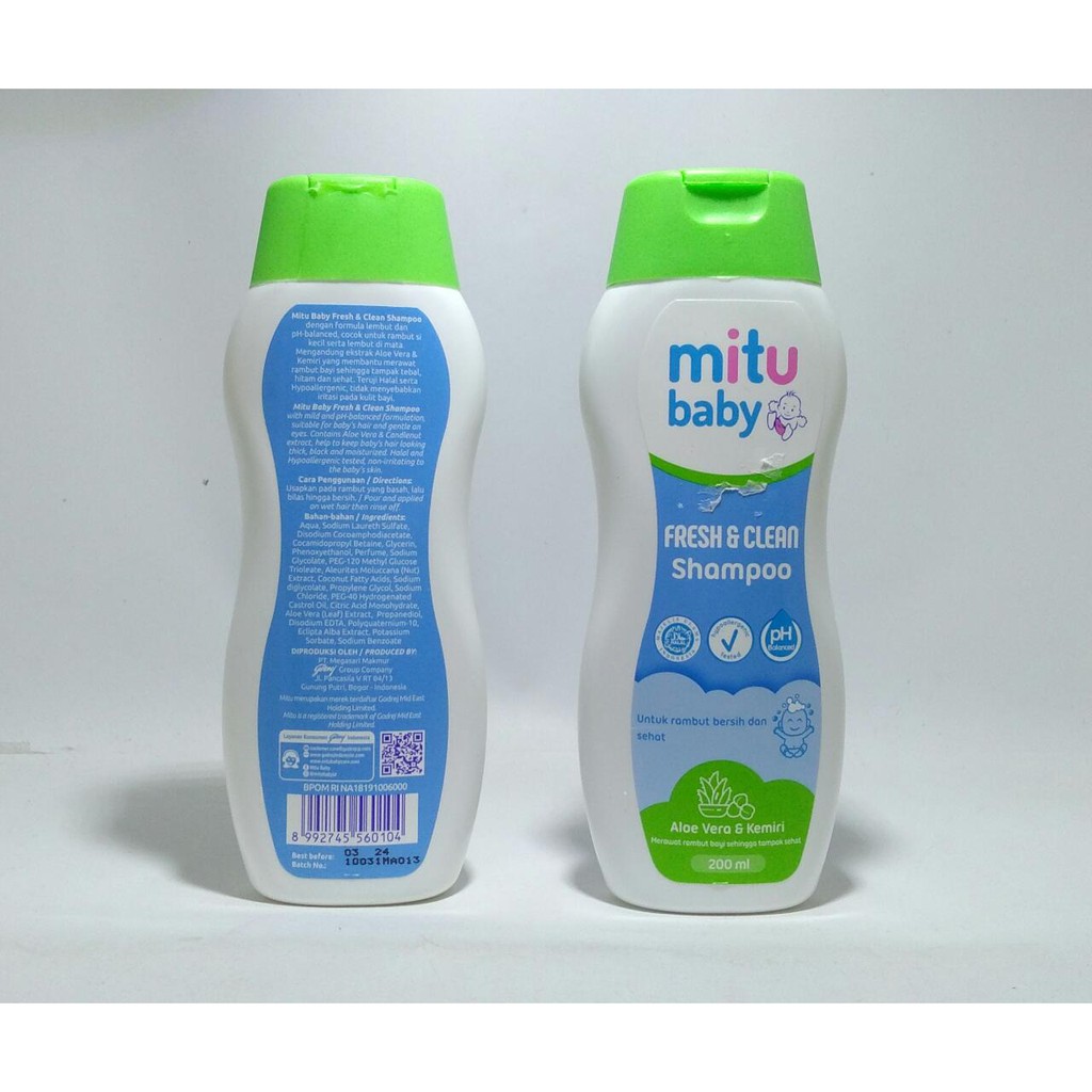 Mitu Baby Fresh &amp; Clean Shampo/Shampo Bayi/Aroma Aloe vera&amp;Kemiri/Aman