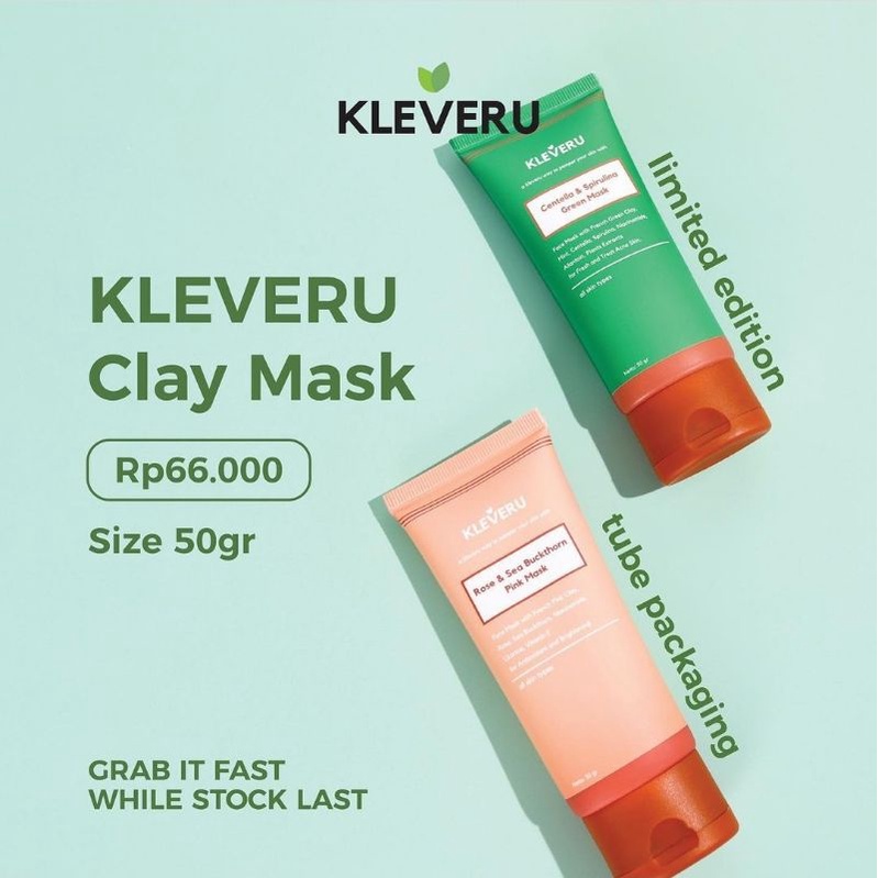 Kleveru Centella Spirulina Green Mask &amp; Rose Sea Buckthorn Pink Mask 120gr | 50g / Masker