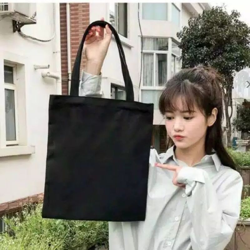 TOTEBAG /TOTEBAG KANVAS POLOS HITAM
