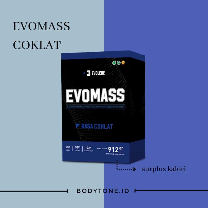 Evolene Evomass Evo Mass Gainer 912 gram 2lb rasa coklat whey protein BPOM Agen Evolene Sukoharjo