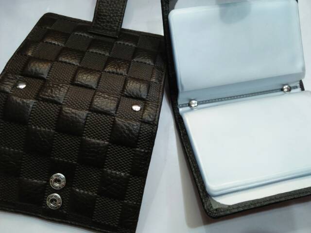 Dompet kartu kulit asli kancing emboss import