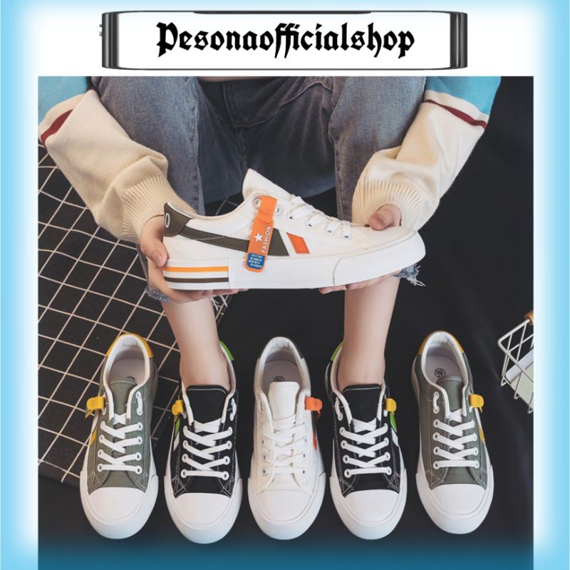 COD POS A15 Sepatu Sneakers Kanvas Wanita Import Kanvas Casual putih Shoes Sepatu Tali