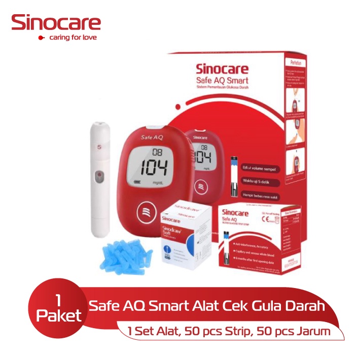 Safe AQ Smart Sinocare Blood Glucose Tes / Alat Cek Gula Darah + Strip