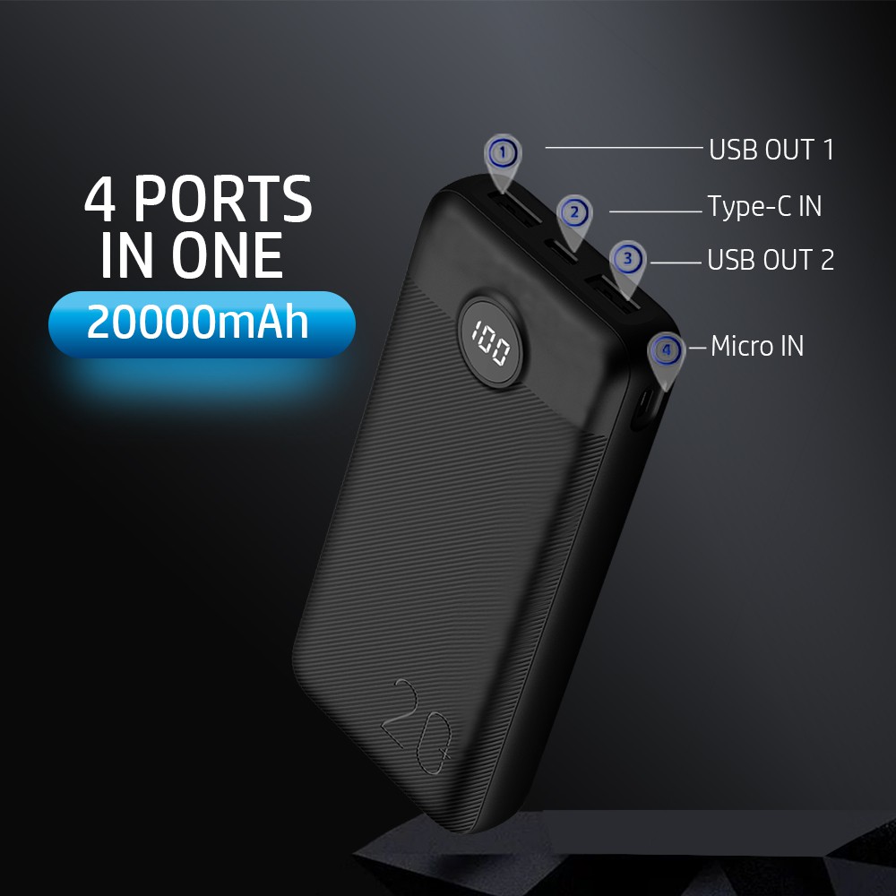 Powerbank MOFIT M29 20000mAh + Fast Charge 2.4A Real Capacity - HITAM