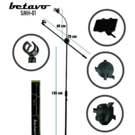 Stand Mic Betavo SMH 01 Plus Holder Handphone Tripod Berdiri Paket MIc