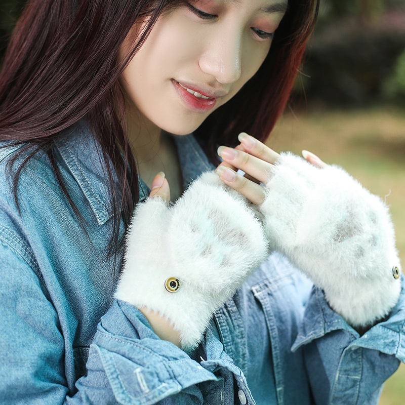 KN-37 sarung tangan bulu paw kucing nekomimi musim dingin wanita winter gloves half finger