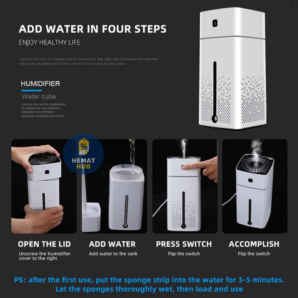 Air Humidifier Aromatherapy 1000ml RGB Night Light Pelembab Udara Ruangan Aromaterapi Diffuser