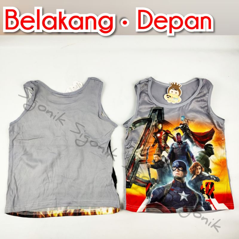 Singlet Motif Anak Cowok Laki M L XL Balita Paud TK SD Bocah Karakter Superhero Murah Sigonik