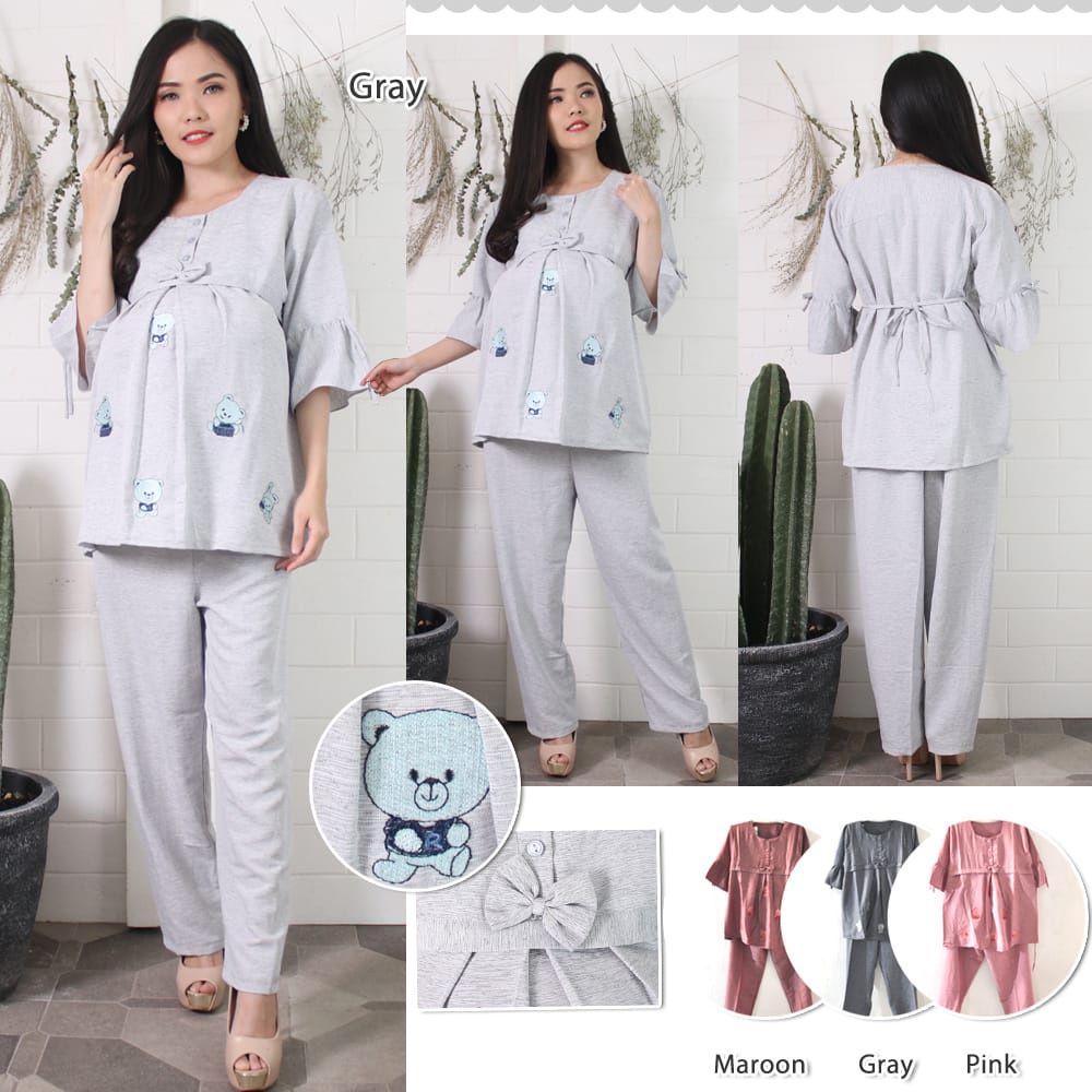 Stelan Baju Bumil dan Busui Lengan 3/4 dan Celana Panjang/Stelan Bumil dan Busui Kancing Depan