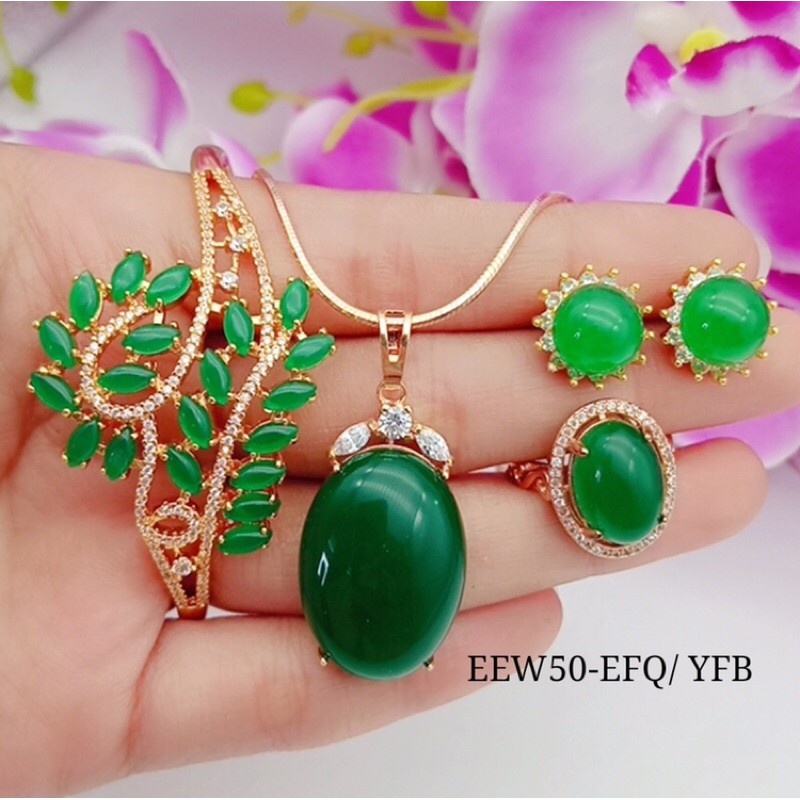 xuping set perhiasan wanita lapis emas awet permata giok asli impor star+