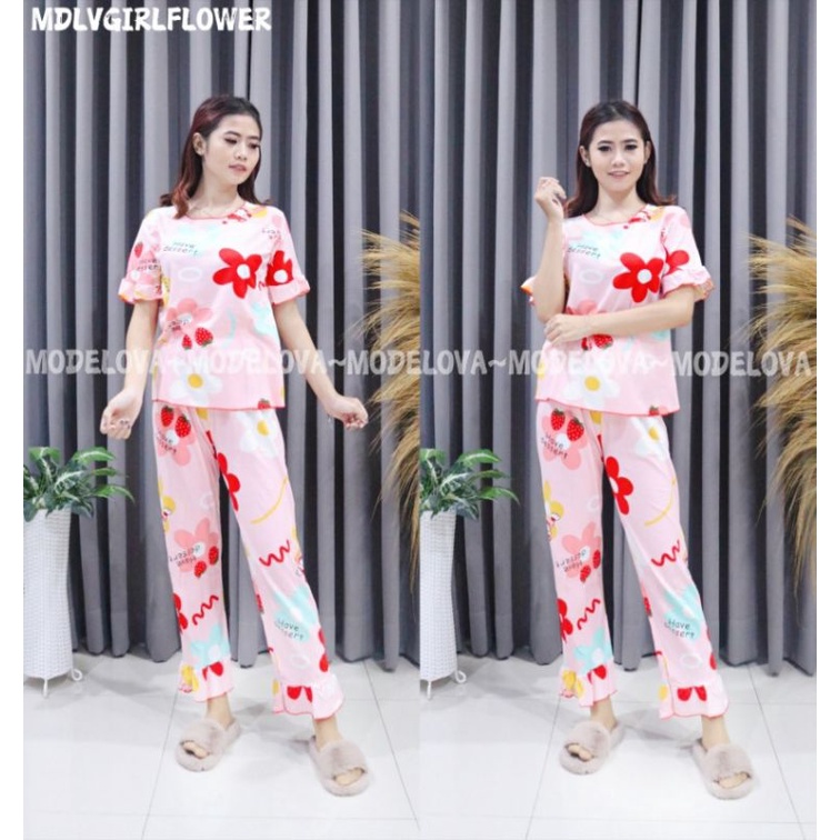 MDLV ~ BAJU TIDUR GIRL FLOWER CELANA PANJANG BAJU TIDUR CEWEK IMPORT BEST SELLER PIYAMA IMPORT
