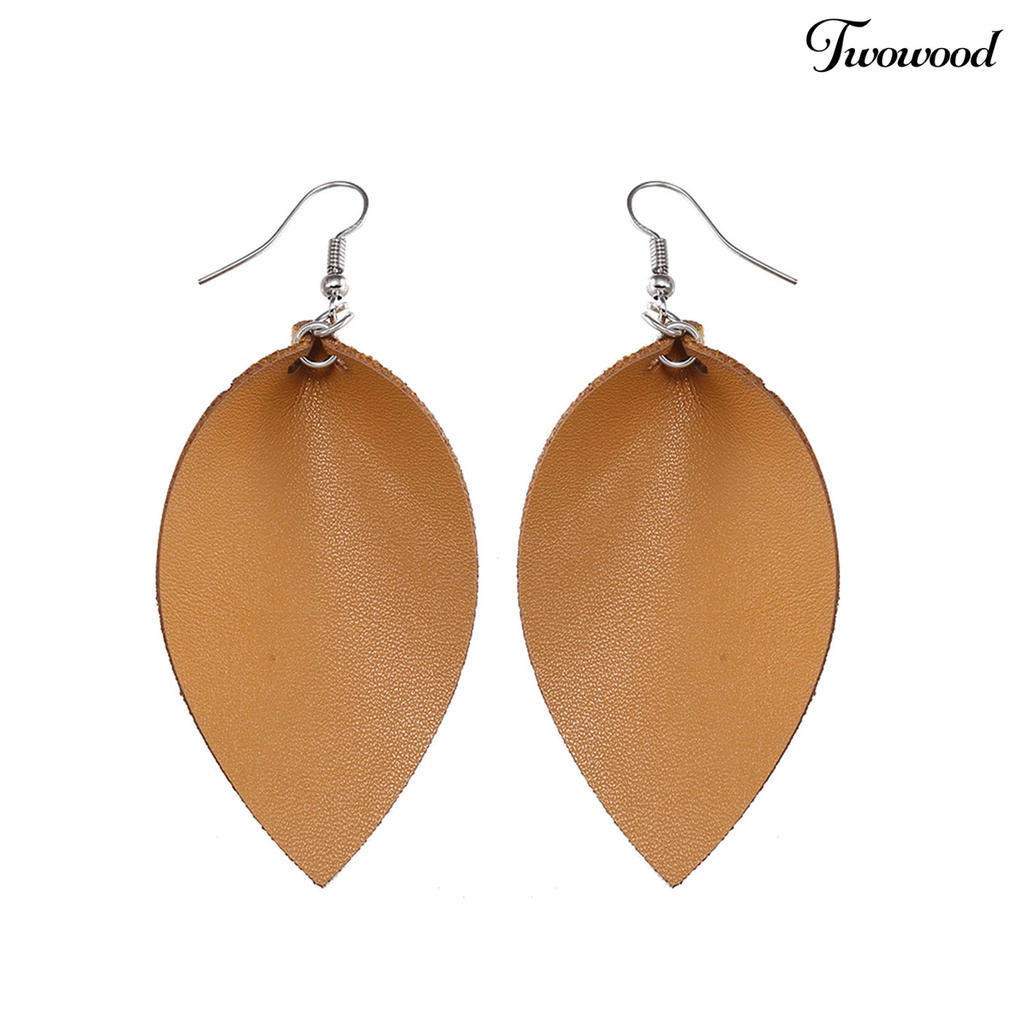 Twowood 1 Pair Hook Earrings Leaf Shape Ethnic Style Faux Leather Plant Shape Lightweight Dangle Earrings for Wedding