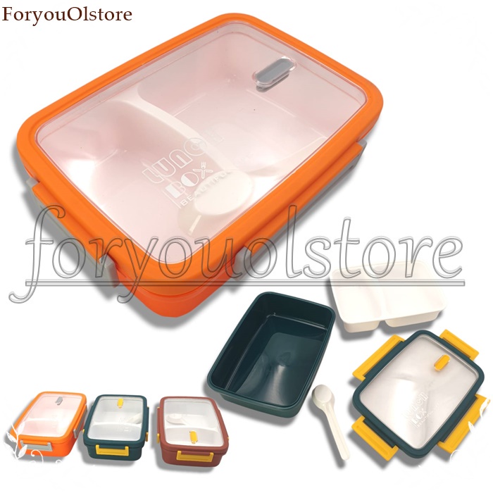 Tempat Makan Lunch Box/ Lunch Box  Set / Kotak Makan Transparan Bento Box 1100ml / BPA Free /  Anti bocor kotak makan/ Free Sendok/Kotak Bekal