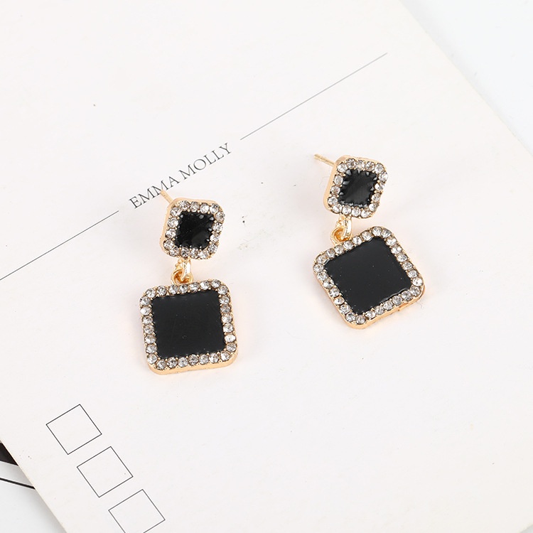 Hitam persegi kecil anting-anting wanita elegan Korea Dongdaemun sederhana earbud 2019 fashion baru