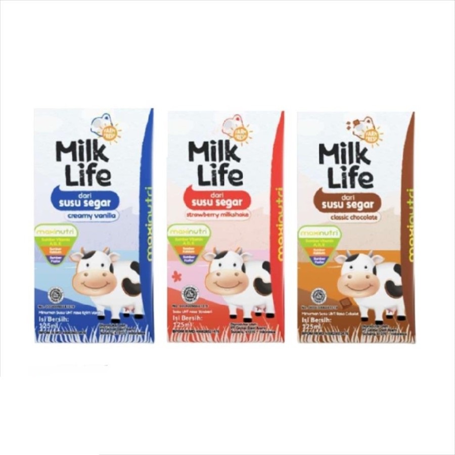 Susu UHT Milk Life kids 125ml 125 ml dus karton 40pcs 40 pcs coklat vanilla strawberry