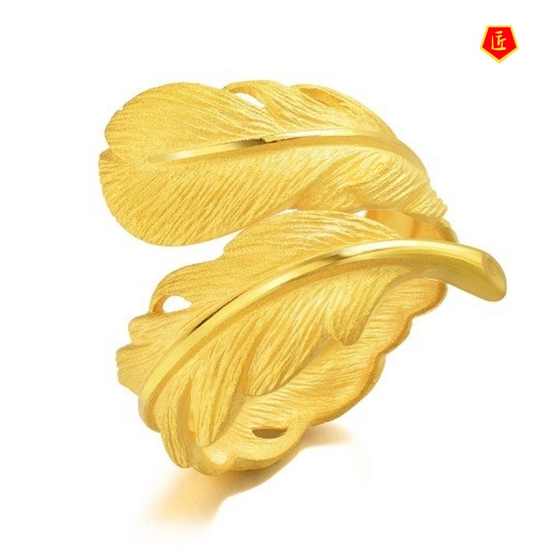 [Ready Stock]Temperament Personality 3D Golden Feather Ring