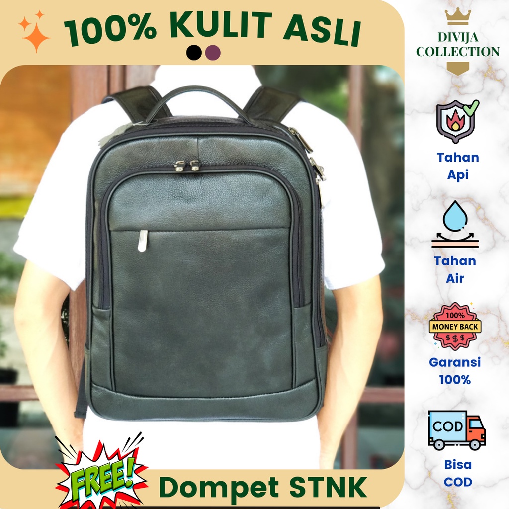 Tas Punggung Ransel Pria Wanita Laptop Kulit Sapi Import Branded Polo Sleeve 13 14 15 inch Sekolah K