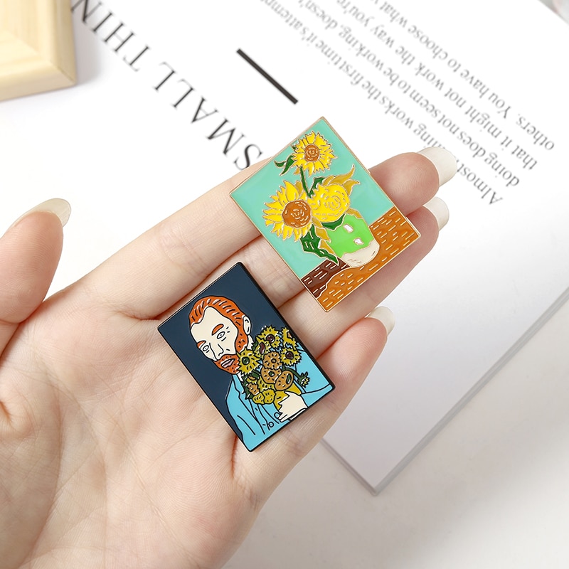 Bros Pin Desain Lukisan Minyak Bunga Matahari Van Gogh Untuk Hadiah Teman