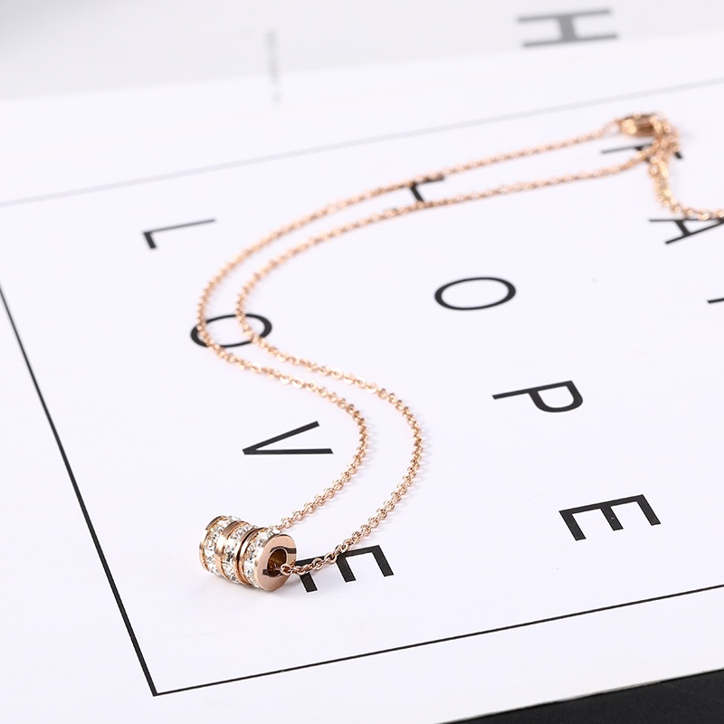 Kalung tiga cincin full zircon titanium anti karat korea fashion