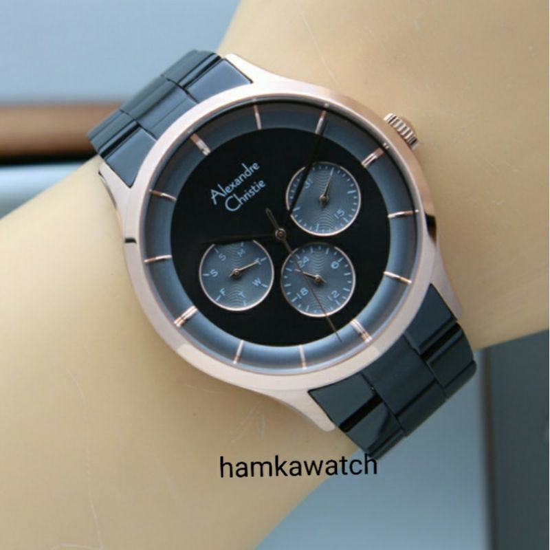 jam tangan wanita alexander cristie original ac2889 black rosegold