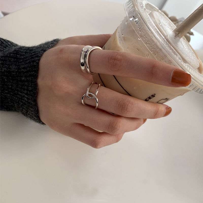 2pcs / Set Cincin Geometris Bahan Logam Gaya Punk Minimalis Untuk Aksesoris Perhiasan