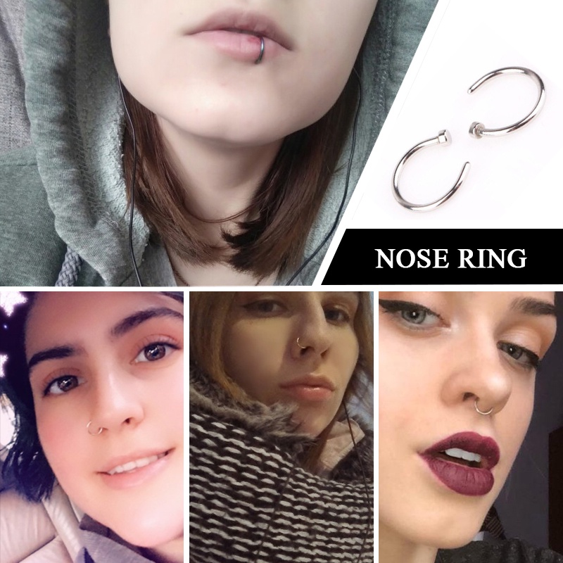 Cincin Tindik Hidung Palsu Bentuk U Bahan Stainless Steel Magnet Gaya Punk Rock Fashion Korea COD