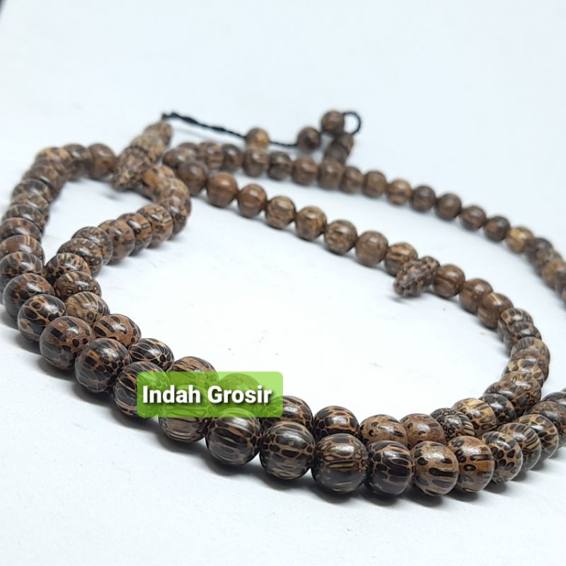 Tasbih Kayu Liwung  Loreng Natural 99butir 8mm Bandul Kayu