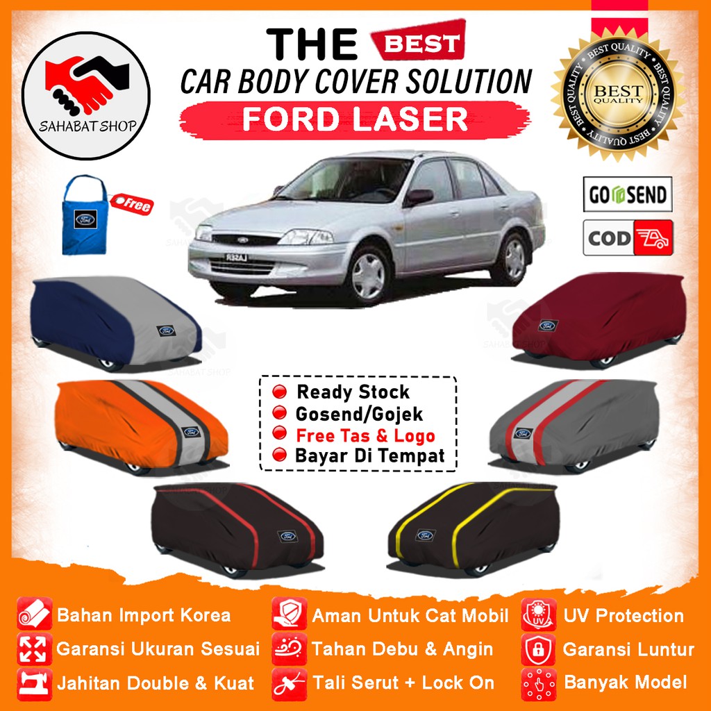 Sahabat Body Cover Mobil Laser / Sarung Penutup Ford Laser Outdoor / Mantel Tutup Jas Selimut Mantol Kerudung Pelindung Pembungkus Kelambu Kerodong Tutupan Terpal Bungkus Mobil Sedan Laser Waterproof Anti Air Model Orange