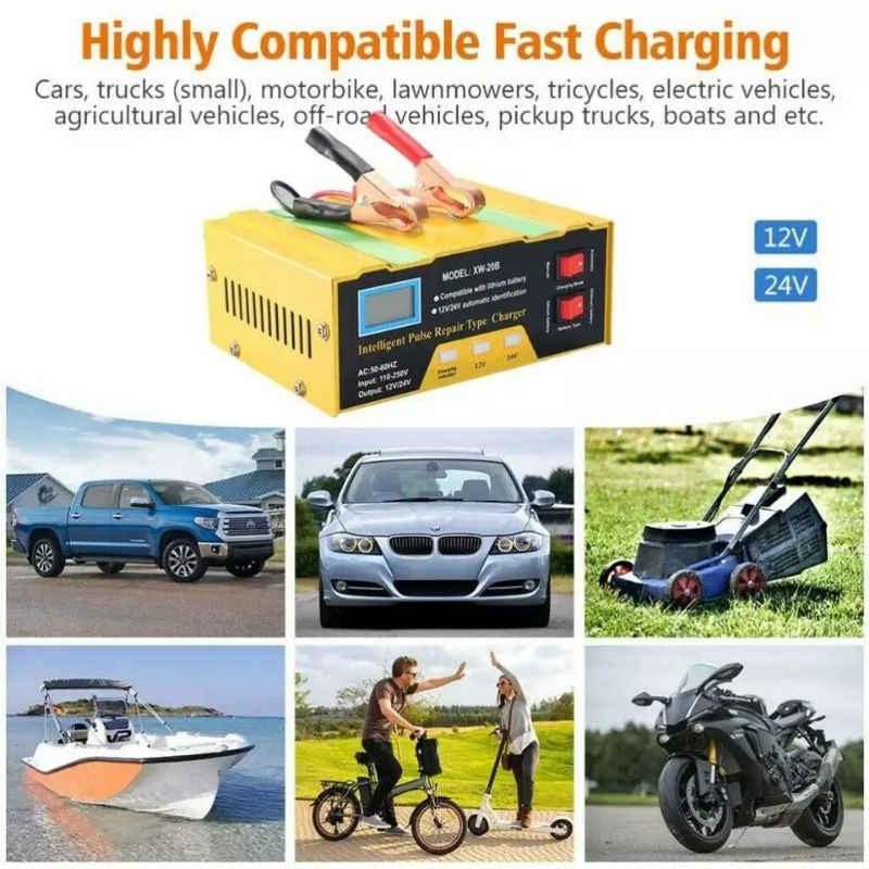 Charger Aki Mobil Lead Acid Smart Battery Charger 12V/24V 6-105AH - MF-2B - Yellow--Gtech