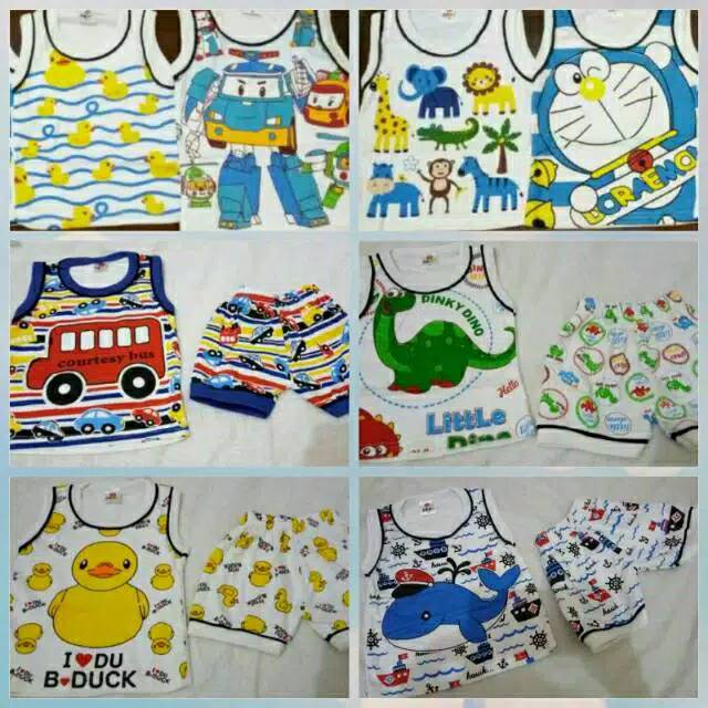 LZ.O32 Baju setelan putih/ warna karakter anak 1-3 thn