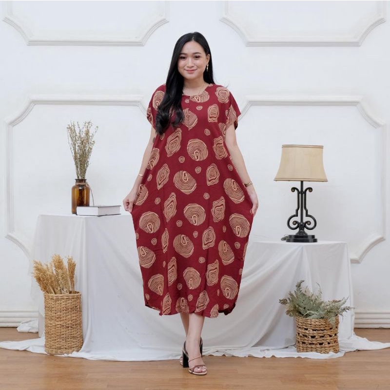 Daster Panjang Busui Kekinian Non Ruffle jumbo LD 130 kekinian viral-Busui siput marun