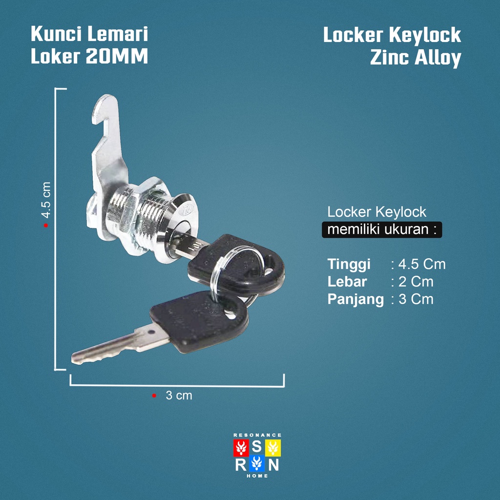 Kunci Laci Lemari Loker Cam Lock 20mm / Locker Keylock Resonance Home