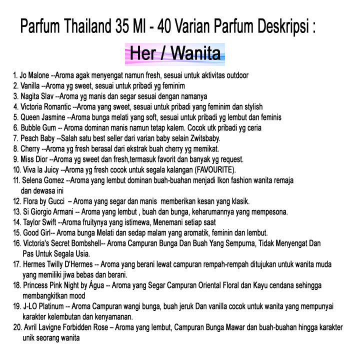 GEN - Parfum Thailand 35ml  / Parfum Thailand 35ml Premium / Parfum Thailand Unisex Part II