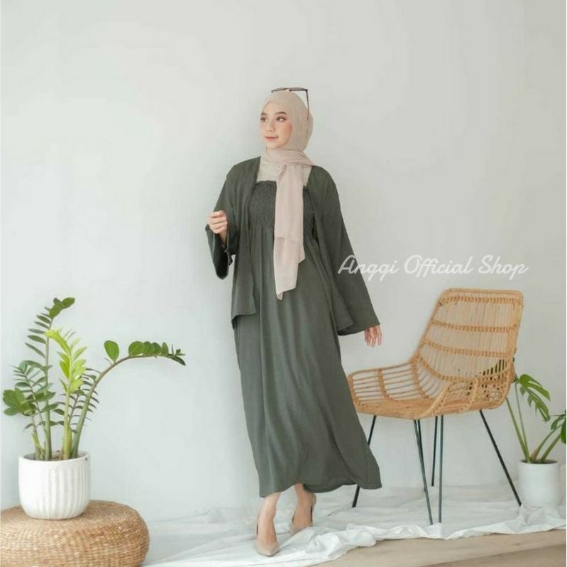 ANGGI Adhisti Setelan Wanita | Cardigan | Dress | Baju Wanita | Hijab | Baju Wanita Kekinian | Korea