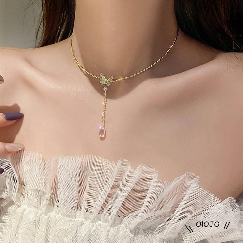Kalung Rantai Clavicle Simple Dengan Liontin Kupu-Kupu + Tetesan Air Untuk Wanita ol2