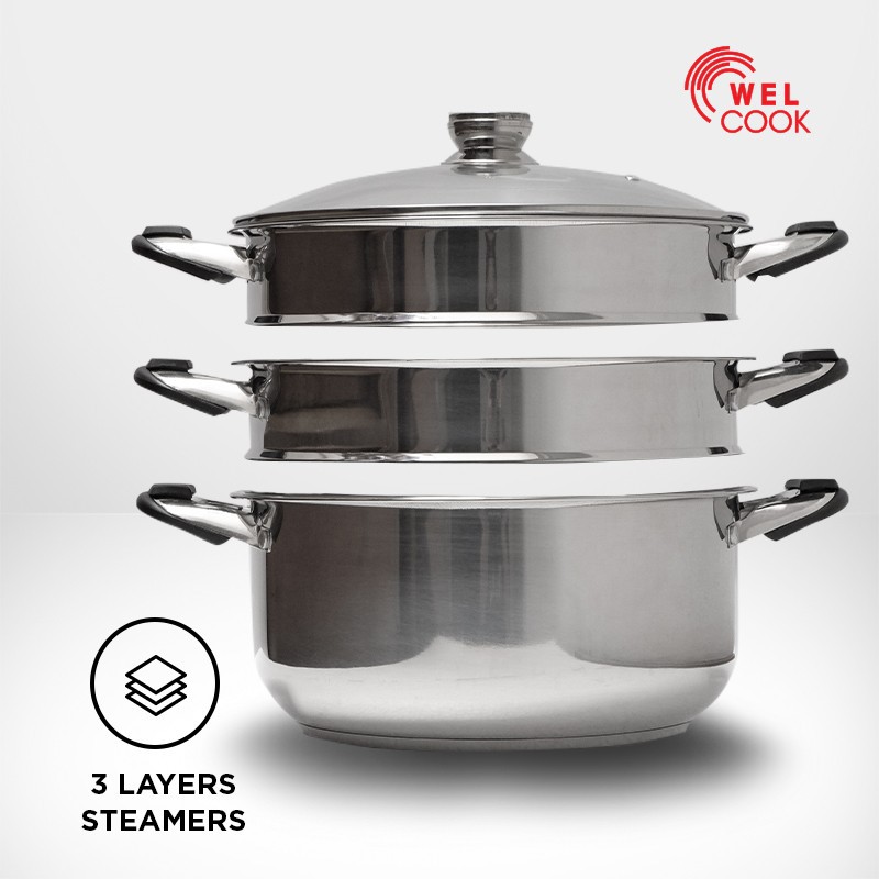 Welcook Panci Kukusan Jumbo Stainless Steel Steamer Set 32 CM