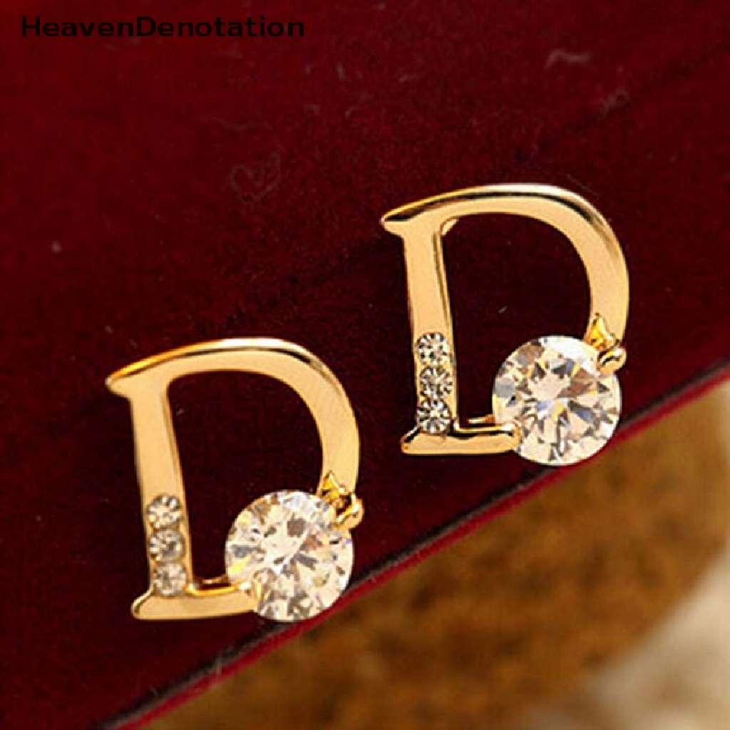 Anting Stud Desain Huruf D Warna Emas Untuk Wanita