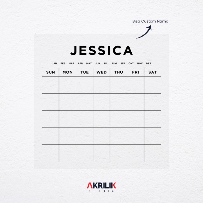 

[RESTOCK] Custom Monthly Planner Akrilik Wall Schedule Nama Acrylic Papan Jadwal - 30 x 30 cm, Bening