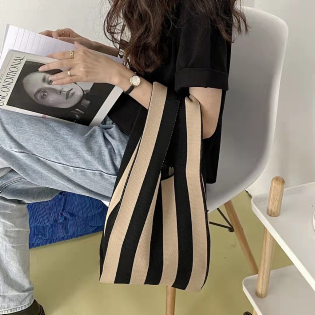 ♫ Megata ♫ TS002 Tote Bag Model Garis rajut tebal korea hand bag fashion korea